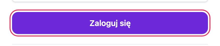 Fioletowy przycisk z napisem „Zaloguj się”, umieszczony pod polami adresu e-mail i hasła na ekranie logowania.