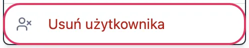 Pozycja „Usuń użytkownika” w menu akcji wiersza użytkownika
